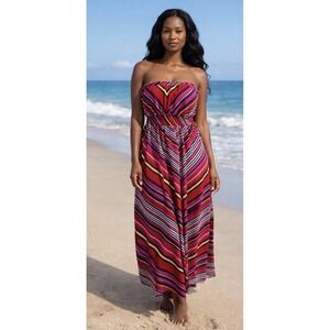 She's Cool Striped Multi Color Strapless Sheer Lined Maxi Dress XL